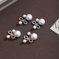 Elegant Pearl Bowknot Pendant Stud Earrings With Rhinestone Alloy Charm Luxury Women's Fashion Earrings view 4