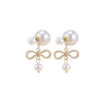 Elegant Pearl Bowknot Pendant Stud Earrings With Rhinestone Alloy Charm Luxury Women's Fashion Earrings view 5