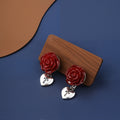 Vintage French Dark Red Enamel Rose Heart Cross Alloy Drop Studs Elegant Valentine's Jewelry Earrings view 4