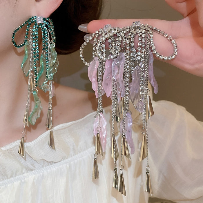Acrylic Rhinestone Bow Tassel Drop Earrings For Women Beach Vacation Sweet Style