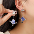 Elegant Blue Enamel Planet And Star Dangle Drop With Rhinestone Sunburst Alloy Silver Needle Earrings view 1