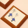 Elegant Blue Enamel Planet And Star Dangle Drop With Rhinestone Sunburst Alloy Silver Needle Earrings view 2