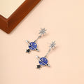 Elegant Blue Enamel Planet And Star Dangle Drop With Rhinestone Sunburst Alloy Silver Needle Earrings view 4