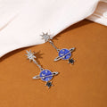 Elegant Blue Enamel Planet And Star Dangle Drop With Rhinestone Sunburst Alloy Silver Needle Earrings view 3