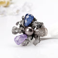 Blue Silver Tone Flower Pearl Look Metal Brooch Pin view 4