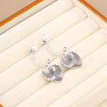 Elegant French Vintage Two Way Pearl Stud Drop Textured Heart Alloy Silver Needle Back Hanging Earrings view 4