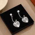 Elegant French Vintage Two Way Pearl Stud Drop Textured Heart Alloy Silver Needle Back Hanging Earrings view 2