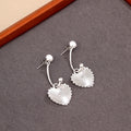 Elegant French Vintage Two Way Pearl Stud Drop Textured Heart Alloy Silver Needle Back Hanging Earrings view 3