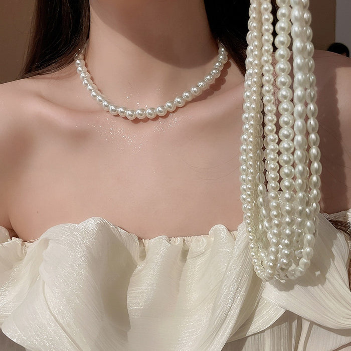 French Minimalist Faux Pearl Beaded Necklace With Round Geometric Light Luxury Collarbone Design