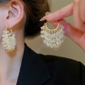 18K Gold Plated Silver Pin Zirconia Crystal Tassel Geometric Luxury Drop Earrings view 4