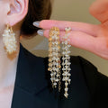 18K Gold Plated Silver Pin Zirconia Crystal Tassel Geometric Luxury Drop Earrings view 2