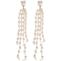 18K Gold Plated Silver Pin Zirconia Crystal Tassel Geometric Luxury Drop Earrings view 5