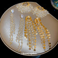 18K Gold Plated Silver Pin Zirconia Crystal Tassel Geometric Luxury Drop Earrings view 1