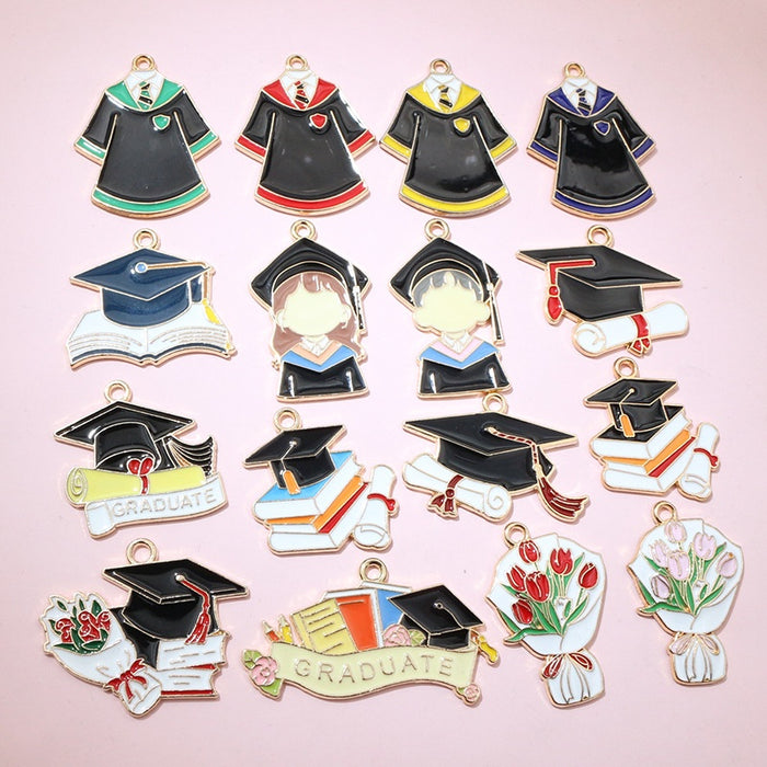 Graduation Cap Enamel Charm Pendant For Earrings Necklaces, Bachelor Hat DIY Jewelry Findings