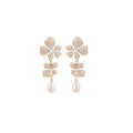 Elegant French Vintage Enamel Flower Tassel Pearl Drop Alloy Stud Dangle Earrings view 5