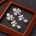 Elegant French Vintage Enamel Flower Tassel Pearl Drop Alloy Stud Dangle Earrings view 3