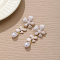Elegant French Vintage Enamel Flower Tassel Pearl Drop Alloy Stud Dangle Earrings view 4