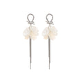 Elegant Silver Alloy Rhinestone Loop Shell Petal Long Chain Tassel Stud Drop Vacation Style Earrings view 5