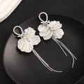 Elegant Silver Alloy Rhinestone Loop Shell Petal Long Chain Tassel Stud Drop Vacation Style Earrings view 3