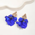 Luxury Vintage Hammered Alloy Triangle Studs With Teal Satin Rose Petal Long Tassel Drop Earrings view 3
