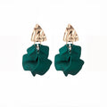 Luxury Vintage Hammered Alloy Triangle Studs With Teal Satin Rose Petal Long Tassel Drop Earrings view 5