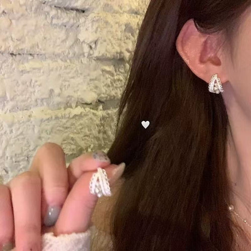 Light Luxury Copper Pearl Zircon Tassel Drop Earrings Geometric Silver Needle Fashion Jewelry
