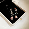 Pink Enamel Rose Flower Alloy Stud Earrings With Silver Posts Sweet Luxury Style view 3
