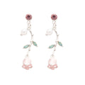 Pink Enamel Rose Flower Alloy Stud Earrings With Silver Posts Sweet Luxury Style view 5