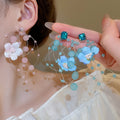 Fresh Floral Glass Drop Earrings With Silver Pin And Fabric Long Tassel Light Luxury Jewelry view 1