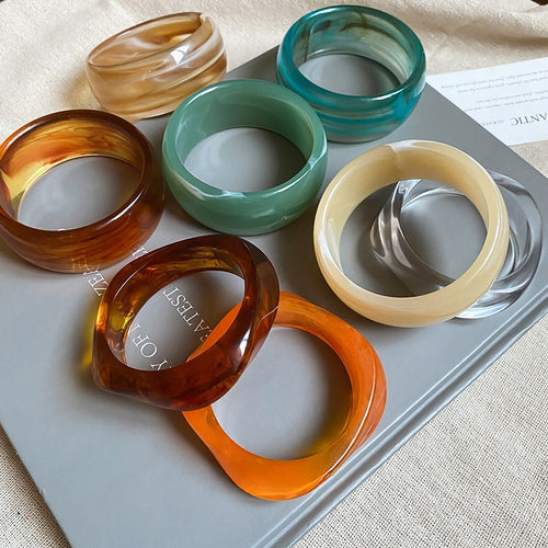 Acrylic Marbled Striped Smooth Round Bangle Vintage Fashion Minimalist Statement Bracelet
