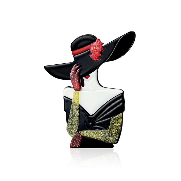 Acrylic Lady Portrait Brooch Pin For Fashion Clothing Decoration