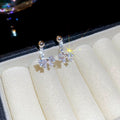 Copper Zircon Bow Back Hanging Stud Earrings Sweet Sparkly Luxury Style Jewelry For Women view 2