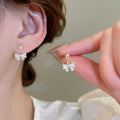 Copper Zircon Bow Back Hanging Stud Earrings Sweet Sparkly Luxury Style Jewelry For Women view 1