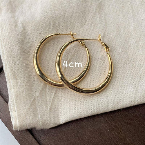 Minimalist Metal Glossy Round Plain Hoop Earrings With Silver Posts Geometric Circle Jewelry