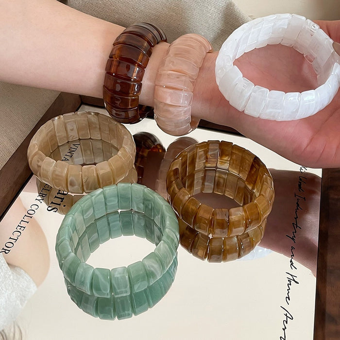 Multicolor Resin Elastic Bangle For Women Light Luxury Irregular Round Forest Style Jewelry