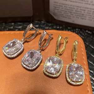 Luxury Geometric Zircon Drop Earrings For Women, Fashion Statement Jewelry For