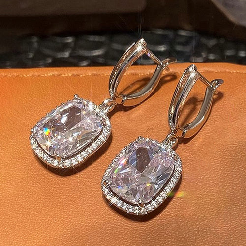 Luxury Geometric Zircon Drop Earrings For Women, Fashion Statement Jewelry For