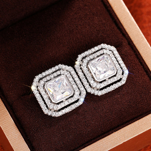 Trendy Hollow Geometric Square Stud Earrings Shiny Minimalist Dress Jewelry Accessories