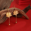 Elegant Light Luxury Vintage Gold Alloy Filigree Lotus Flower Drop Chain Ball Dangle Hook Earrings view 4