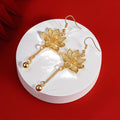 Elegant Light Luxury Vintage Gold Alloy Filigree Lotus Flower Drop Chain Ball Dangle Hook Earrings view 2