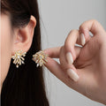 Luxury Gold Alloy Zircon Rhinestone Firework Flower Stud Earrings For Women Elegant Unique Statement Earrings view 1