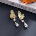 Elegant Gold Alloy Half Butterfly Rhinestone Flower Pearl Teardrop Tassel Dangle Drop Earrings view 2