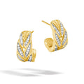 Gold Tone Crystal Leaf Huggie Earrings With Clear Stone Accents view 1