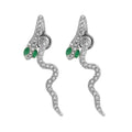 Luxury Gold Tone Alloy Snake Stud With Green Zircon Eyes And Rhinestone Paved Serpent Drop Earrings view 5
