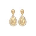 Elegant Vintage Gold Alloy Teardrop Rhinestone Beaded Hollow Leaf Pendant Stud Drop Earrings view 5
