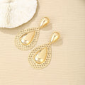 Elegant Vintage Gold Alloy Teardrop Rhinestone Beaded Hollow Leaf Pendant Stud Drop Earrings view 3