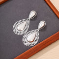 Elegant Vintage Gold Alloy Teardrop Rhinestone Beaded Hollow Leaf Pendant Stud Drop Earrings view 4