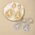 Elegant Vintage Gold Alloy Teardrop Rhinestone Beaded Hollow Leaf Pendant Stud Drop Earrings view 2