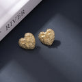 Elegant Korean Gold Alloy Heart Bow Stud Earrings For Women, Textured Luxury Niche Fashion Earrings view 3