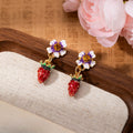 Sweet Cute Enamel Red Strawberry Flower Drop Stud Earrings For Women Summer Niche Alloy Jewelry Earrings view 4